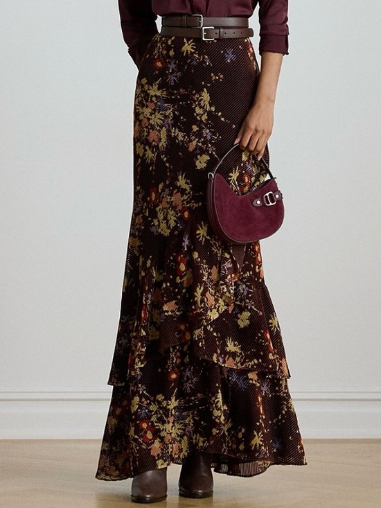 Lauren Ralph Lauren Dresses & Skirts - Ralph Lauren floral burnout velvet tiered maxiskirt, size 10